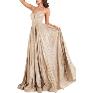 JVN by Jovani Red/Gold Metallic Ballgown